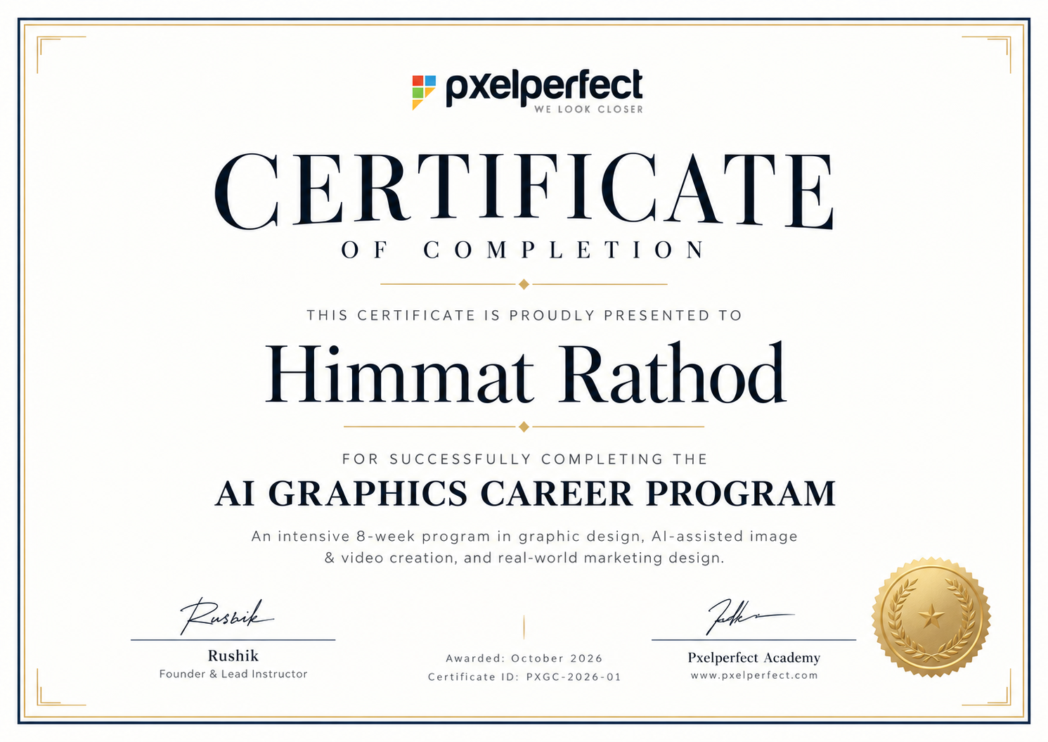 AI Graphics Career Program certificate